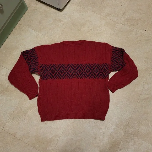 Vintage Eddie Bauer USA Made Red Knit Diamond Pattern Sweater Mens Size L Large - Picture 7 of 7
